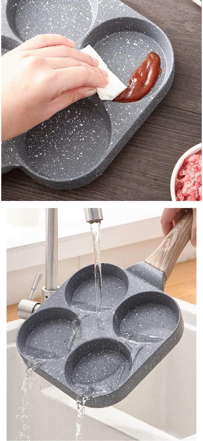 Omelet Pan,Pan Nonstick Egg Frying Pan,Pancake Pan,4-Cup Non Stick Egg Frying Pan, Omelette Pan Egg Pan Pancake,Aluminium Alloy Fried Egg Cooker Skillet With Wood Handle