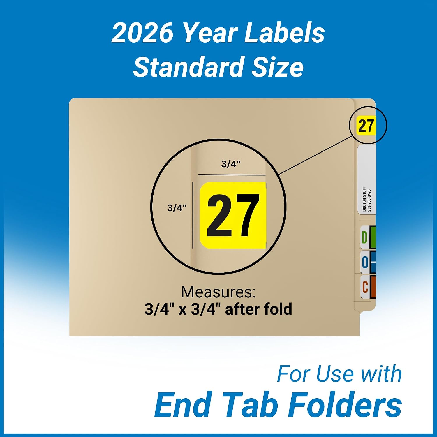 2027 Year Stickers, Doctor Stuff 2027 Chart Stickers, Fluorescent Yellow/Black Color Coded, Medical Arts Press Style, USA Made Year Labels for End Tab File Folders, 500/Roll, 1 Roll, 3/4" x 1-1/2"