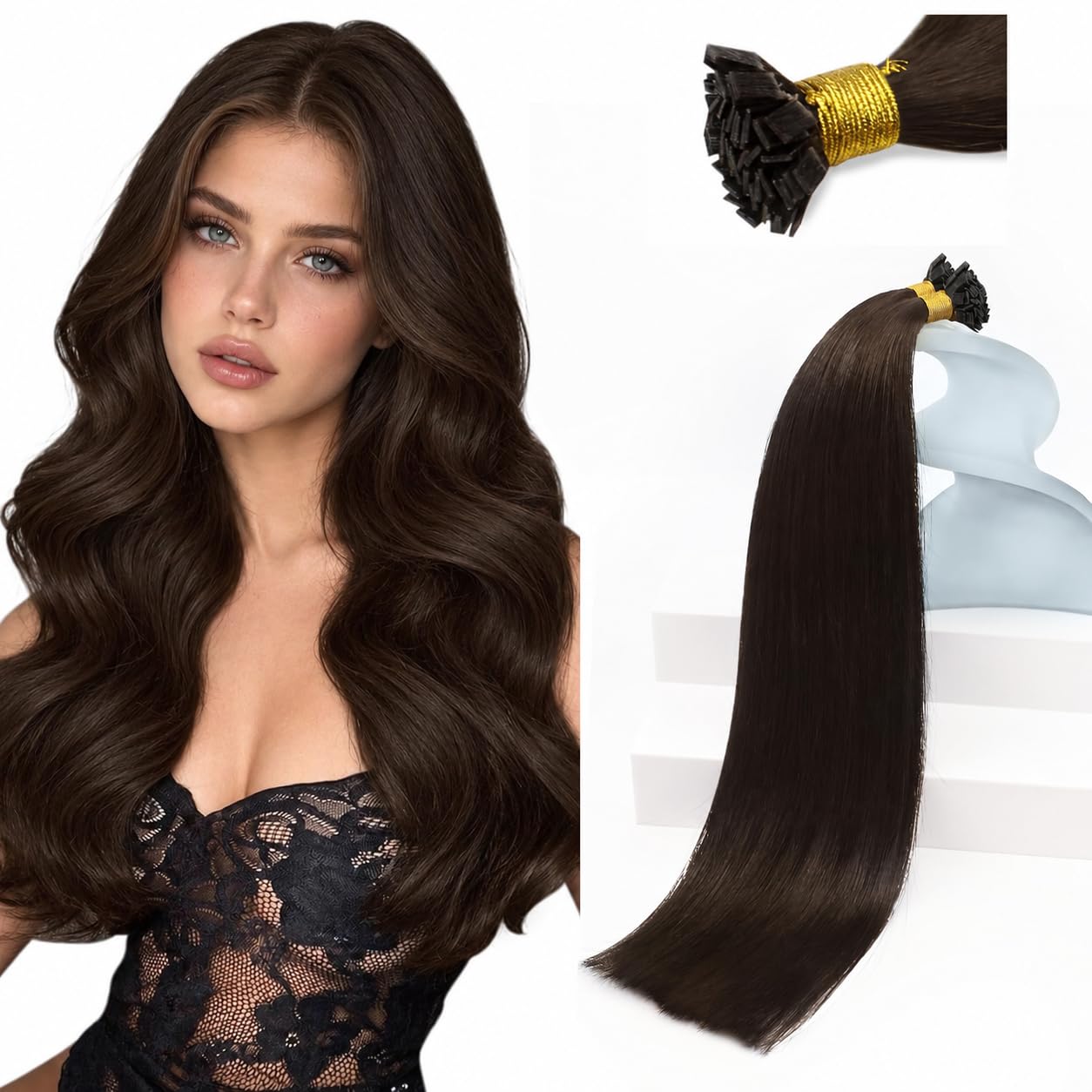 Mini Flat Tip  Extensions Human  Dark Brown Pre-Bonded