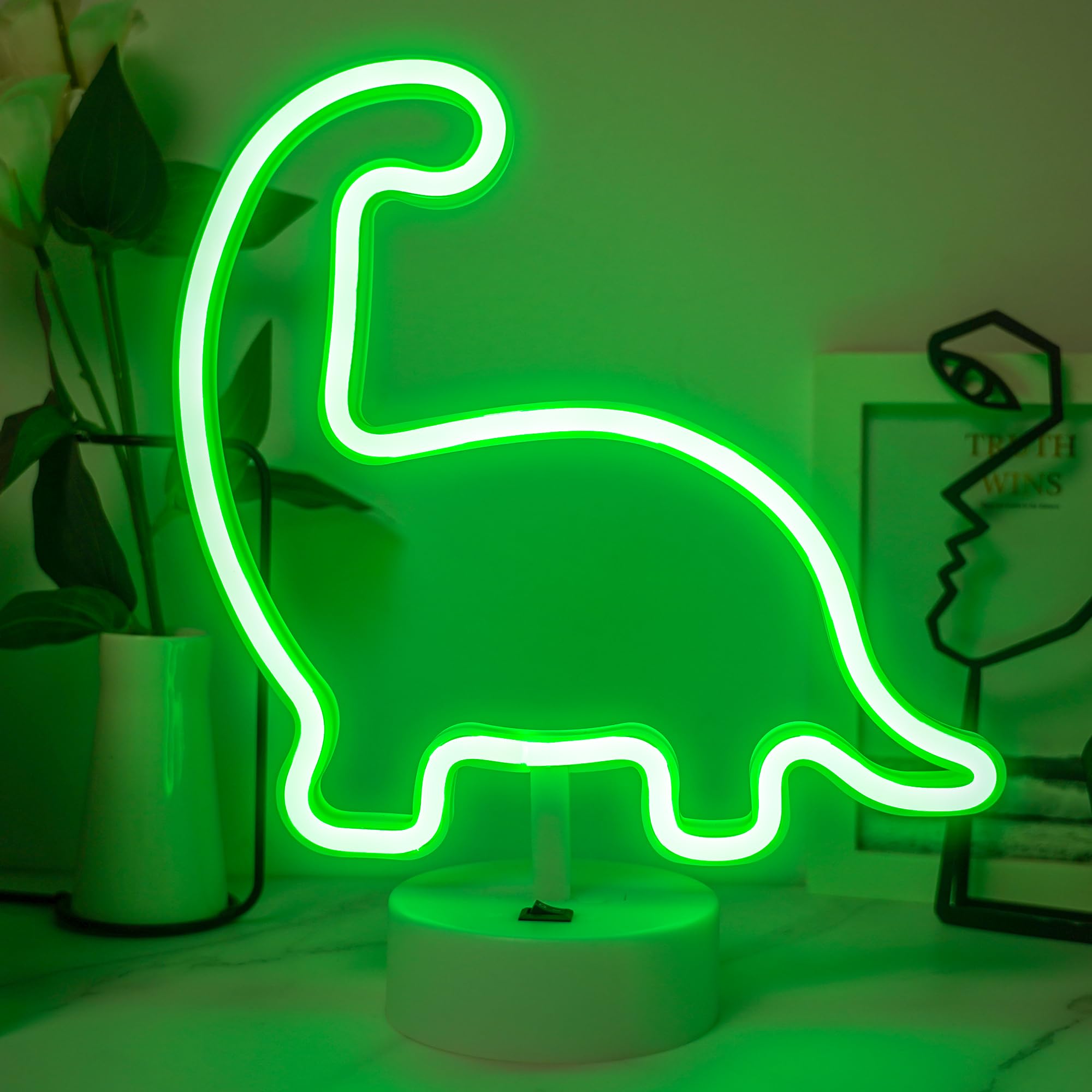 Luce Notturna Neon A Forma Di Dinosauro - Lampada LED Per Camera Bambini, Batteria O USB - Foto 8