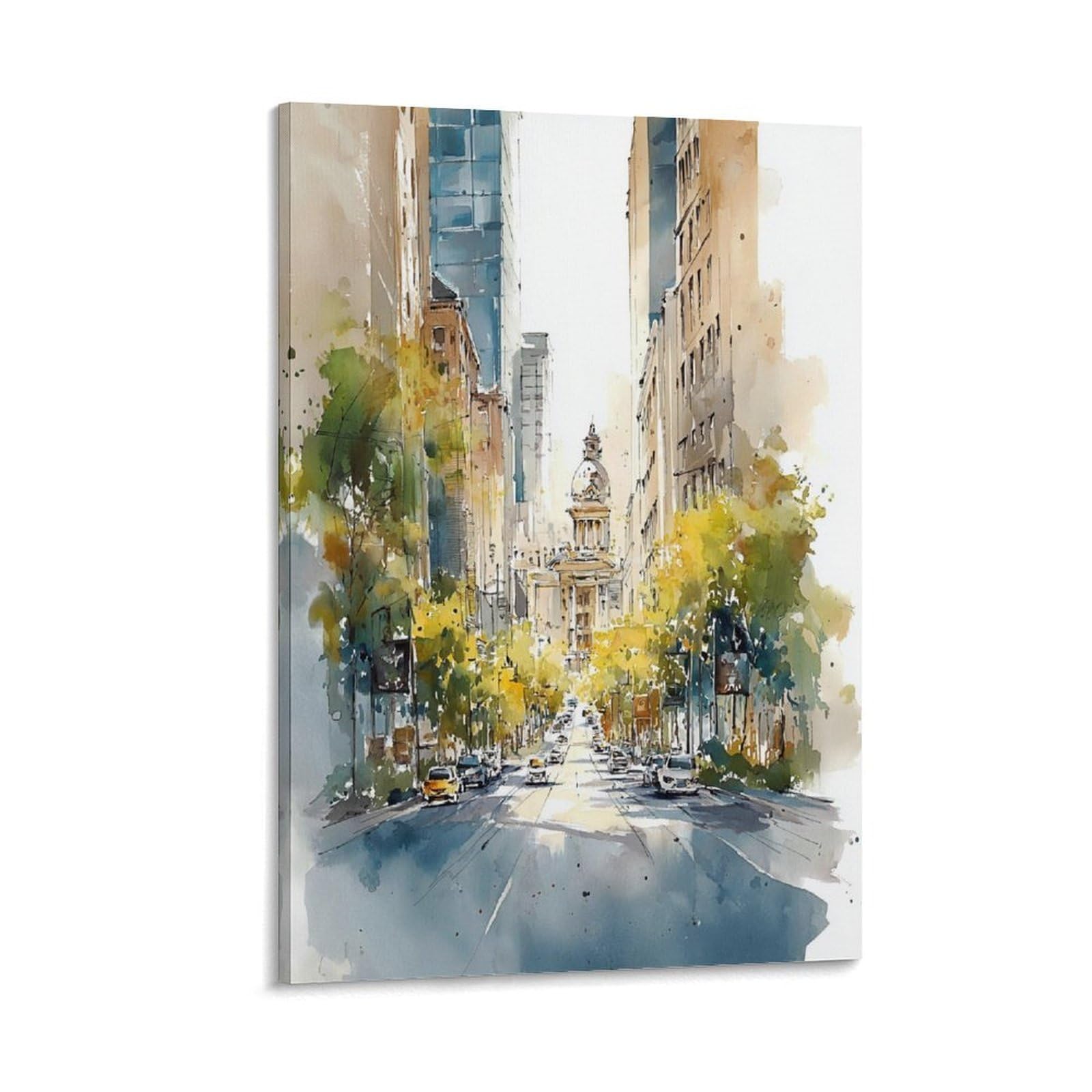 Cnaheiz Frame-Style Texas Cityscape Watercolor Painting_ Traditional Style Wall Art 24X36inch(60X90cm) Vintage Watercolor Canvas Art