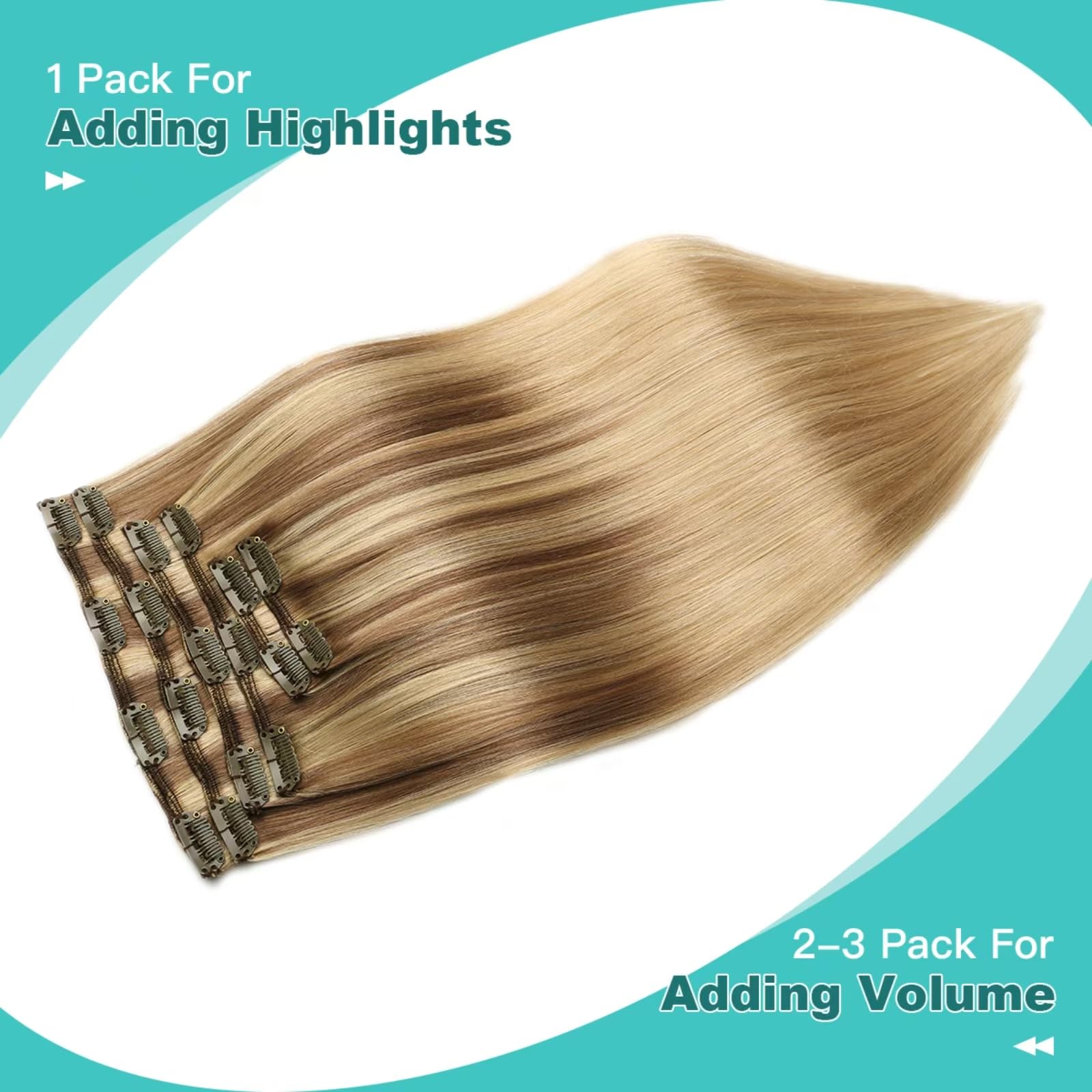 SURNEL Extensiones De Clip De Pelo Natural 100g 40cm 6 Piezas Balayage Marrón Claro a Rubio Caramelo Remy Humano Real(C#10/27/27-40cm)