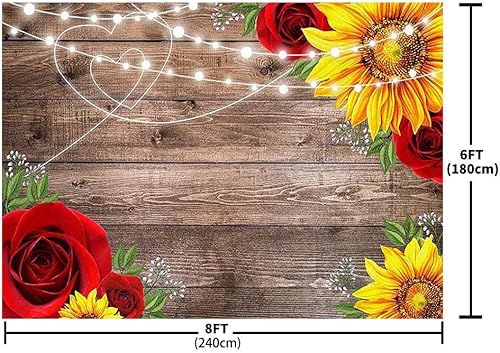 Miniatura 12 de MEHOFOND Telón de fondo de girasol azul marino burdeos para bodas, fiestas, cumpleaños, suministros de suministros de pancartas de madera rústica