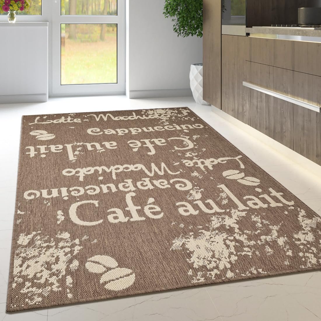 Viva Rugs Non Slip Rug Kitchen Living Room Fat Weave Check Carpet Small Large Runner Mat (160x225cm - 5'3''x7'4''ft, Natural Brown Coffee) — image 1