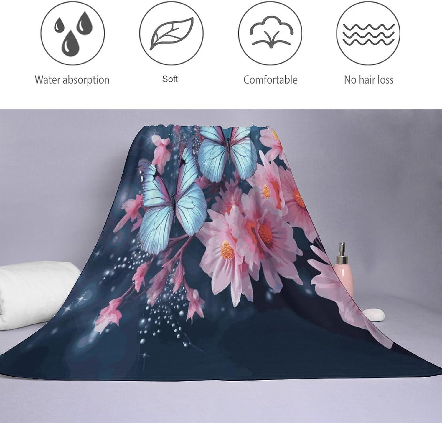 Butterfly Blossoms Towel Vacation Accessories Essentials Soft Lighterweight，Bath Towel for Adults Women Men，Bath Towels Gift for All Occasions, Machine Washable.
