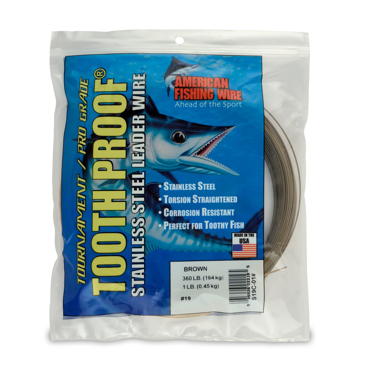 AFW #19 Tooth Proof Stainless Steel Single Strand Leader Wire, 360 lb Test, Camo, 201ft