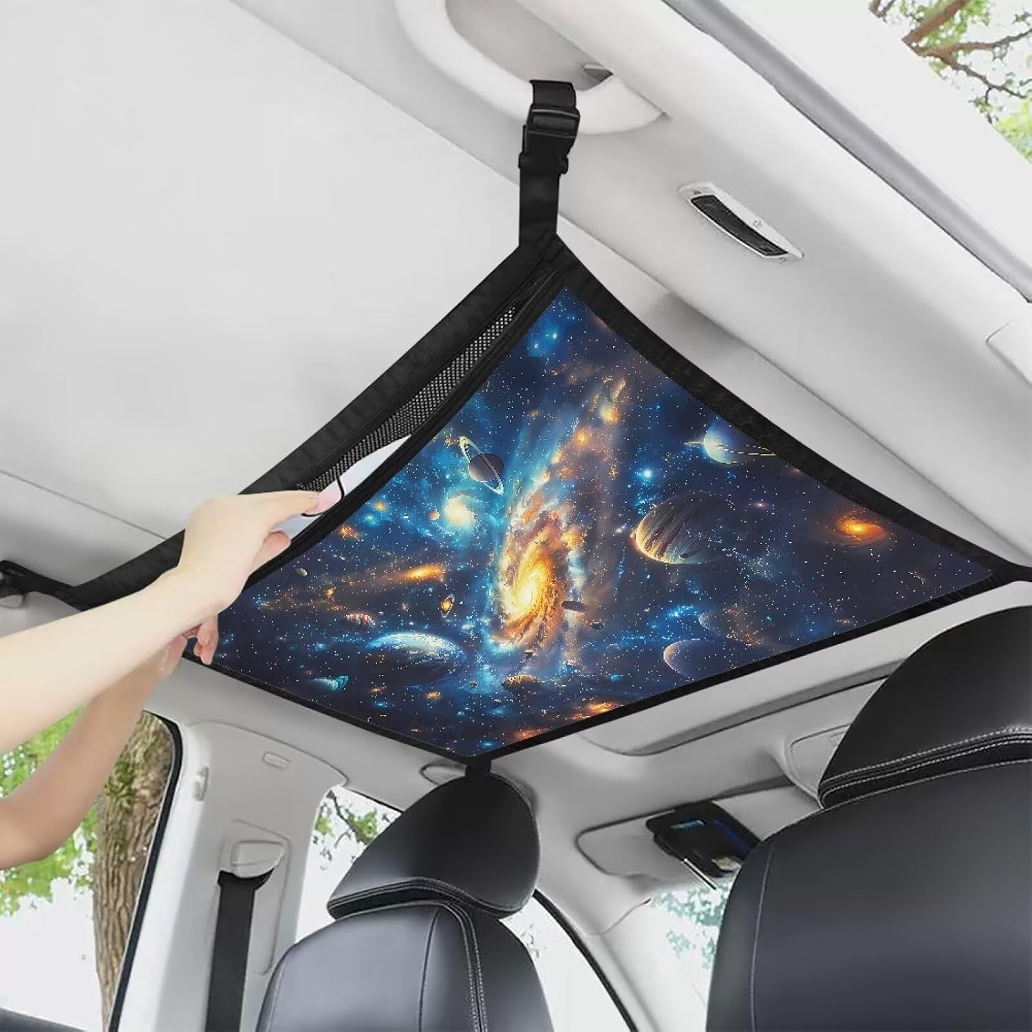 Tupalatus Vast Planet Car Interior Roof Storage Net 31"x24" Universal Durable Adjustable Droop Less Storage Organizer Truck SUV Travel Long Road Trip Camping Interior Accessories