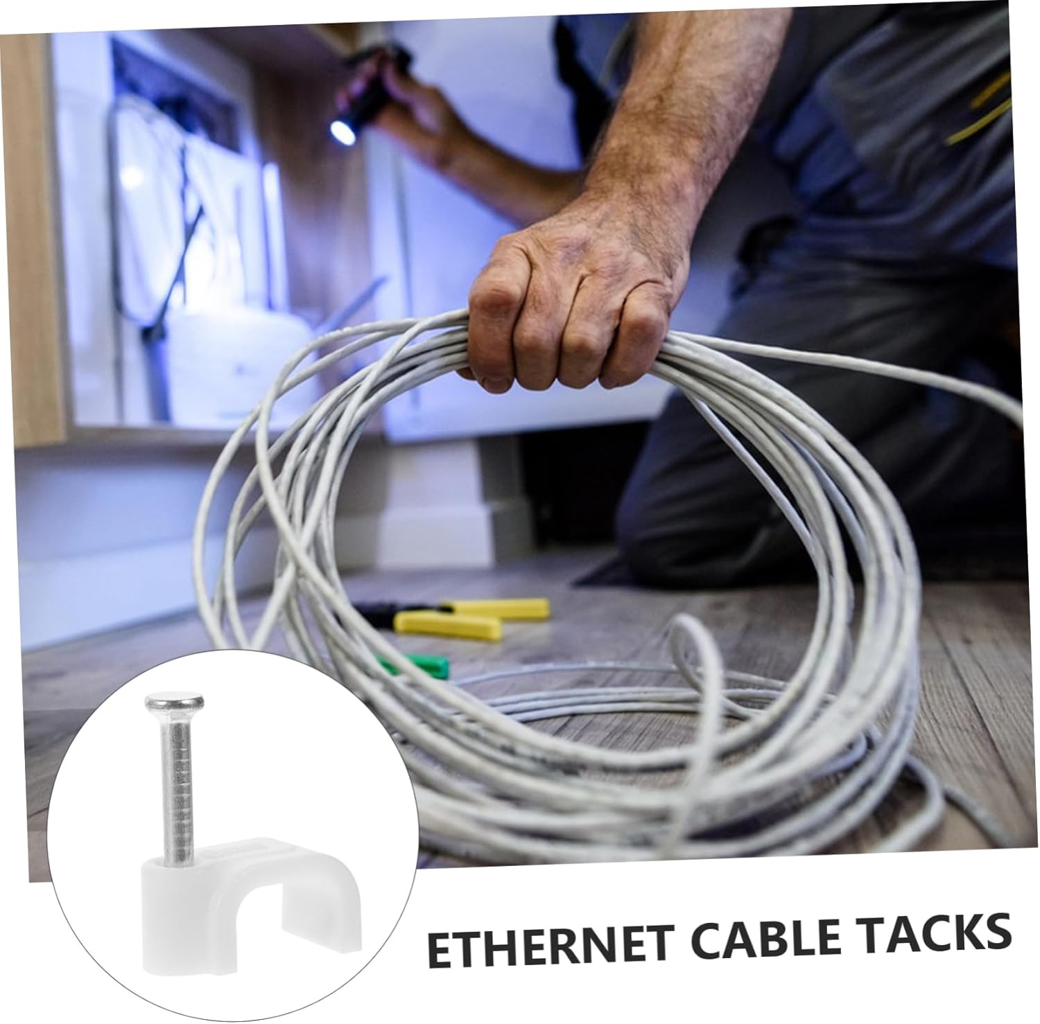 DOITOOL 5sets Cable Tacks Nails Black Cable Clips Adhesive Wall Wire Clips for Ethernet 300pcs*5