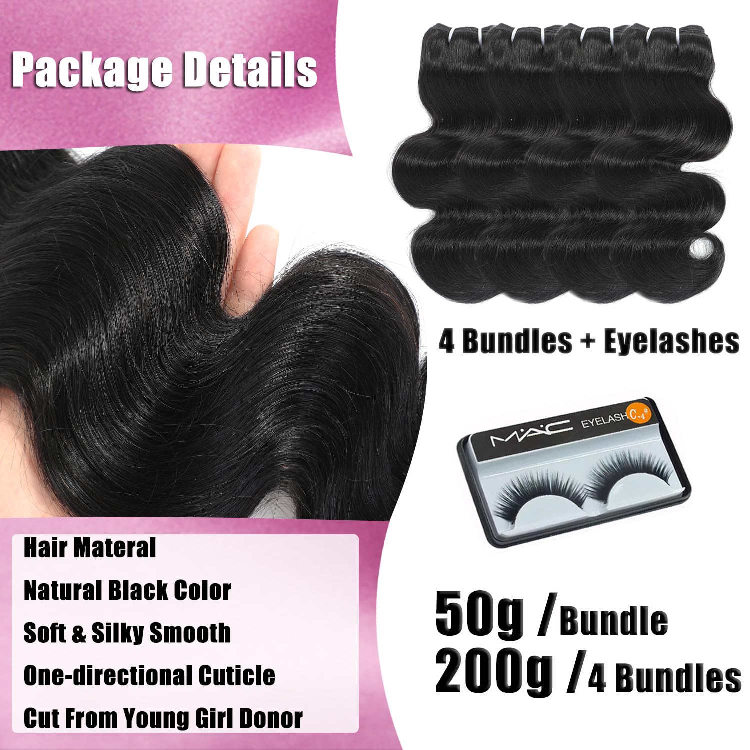HVN-KVVM Body Wave Bundles Human Hair 12 Inch 12A Human Hair Bundles 100% Unprocessed Brazilian Virgin Hair Quick Weave Deals 4 Bundles Human Hair Natural Black Color (12/12/12/12, 4 Bundles)