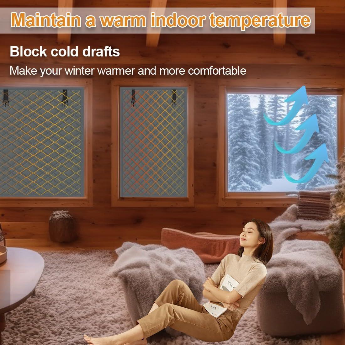 Rideau Thermique Isolant Anti Froid en d'hiver, Kit D'isolation de Fenêtr, Couverture de fenêtre en tissu Oxford, Coupe-Vent, Imperméable, Isolant Phonique(Noir,195x175cm)