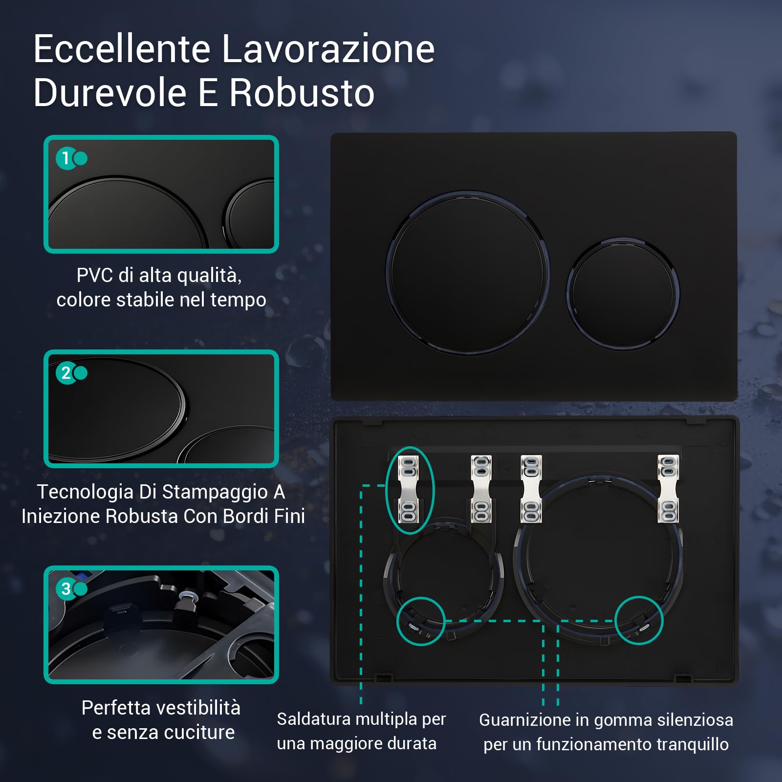 Empyreal piastra di Ricambio per Pannello Frontale del Cassetta del WC, con Set di Aste di Scarico e Telaio di Fissaggio, Per Geberit Sigma 20 Serie 115.882, Doppio Scarico, 1 Pezzo (Nero)