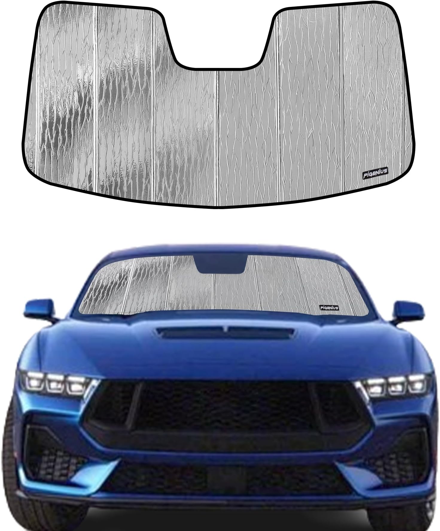 Windshield Sun Shade for Ford Mustang 2015-2023 with Rearview Mirror Mounted Camera - AstraGuard