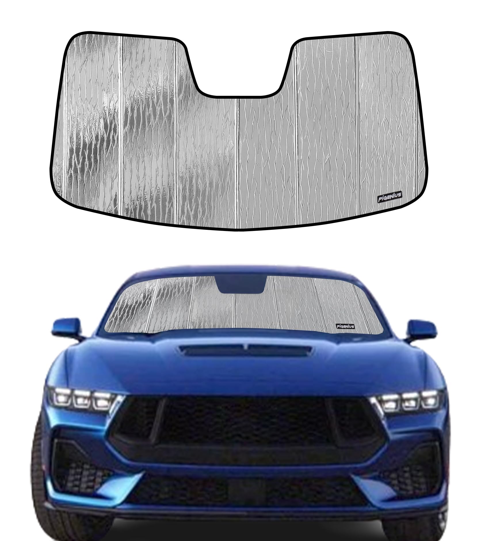 Windshield Sun Shade for Ford Mustang 2015-2023 with Rearview Mirror Mounted Camera - AstraGuard