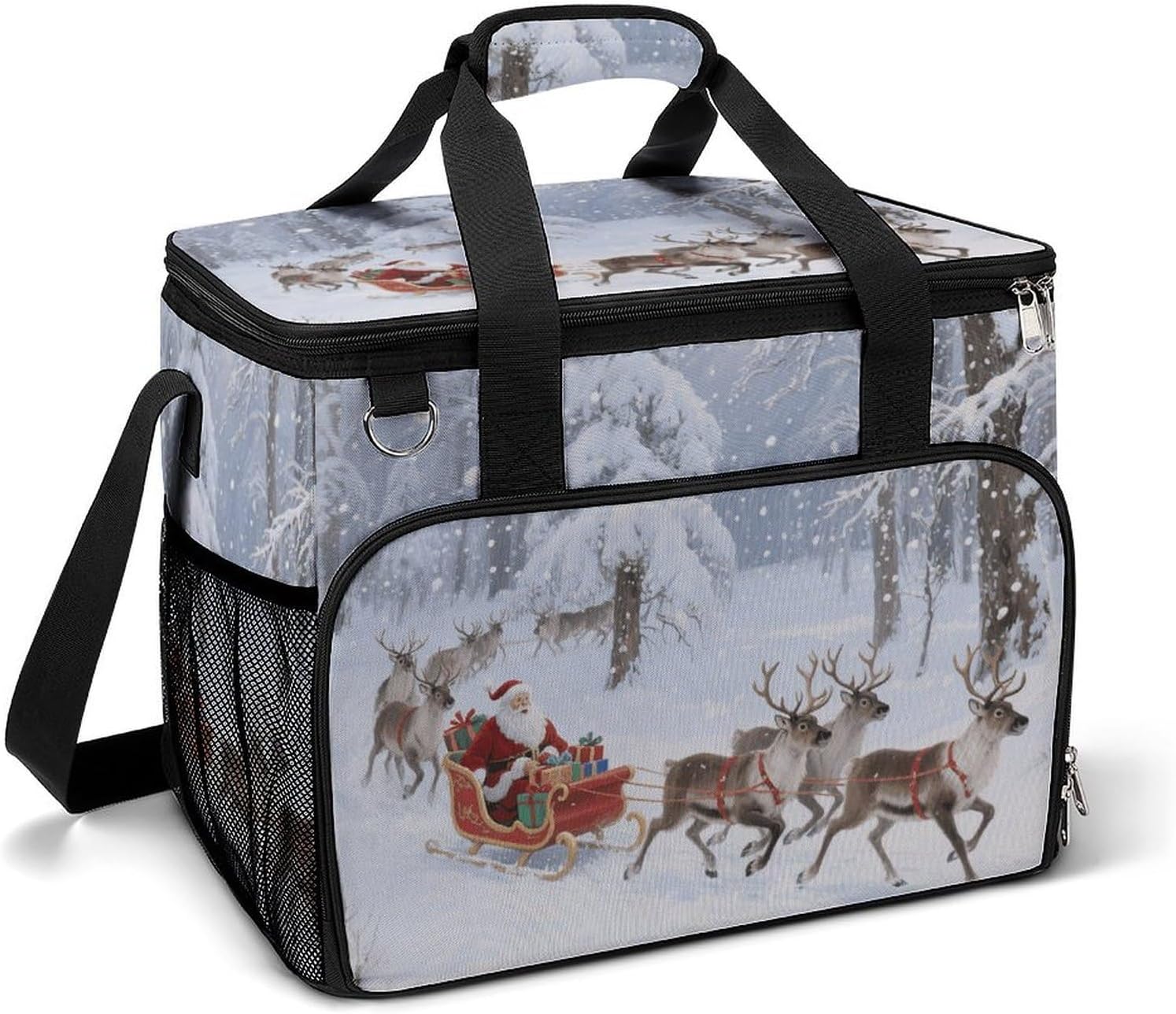 Insulated Picnic Backpack Tote Bag, Large Capacity 30L Christmas Snowflakes Background Cooler Bag Leakproof Beach Bags Portable Lunch Box Waterproof Picnic Basket for Beach Camping BBQ