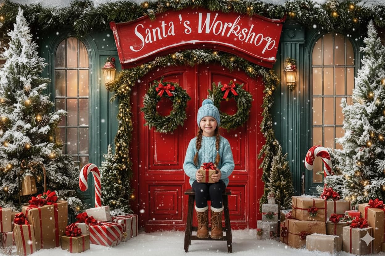 Kate Sfondi per la fotografia natalizia 3x2m/10x6.5 piedi Fondale invernale con albero di Natale innevato e laboratorio Natale per bambini Compleanno Ritratto di famiglia Sfondo fotografico