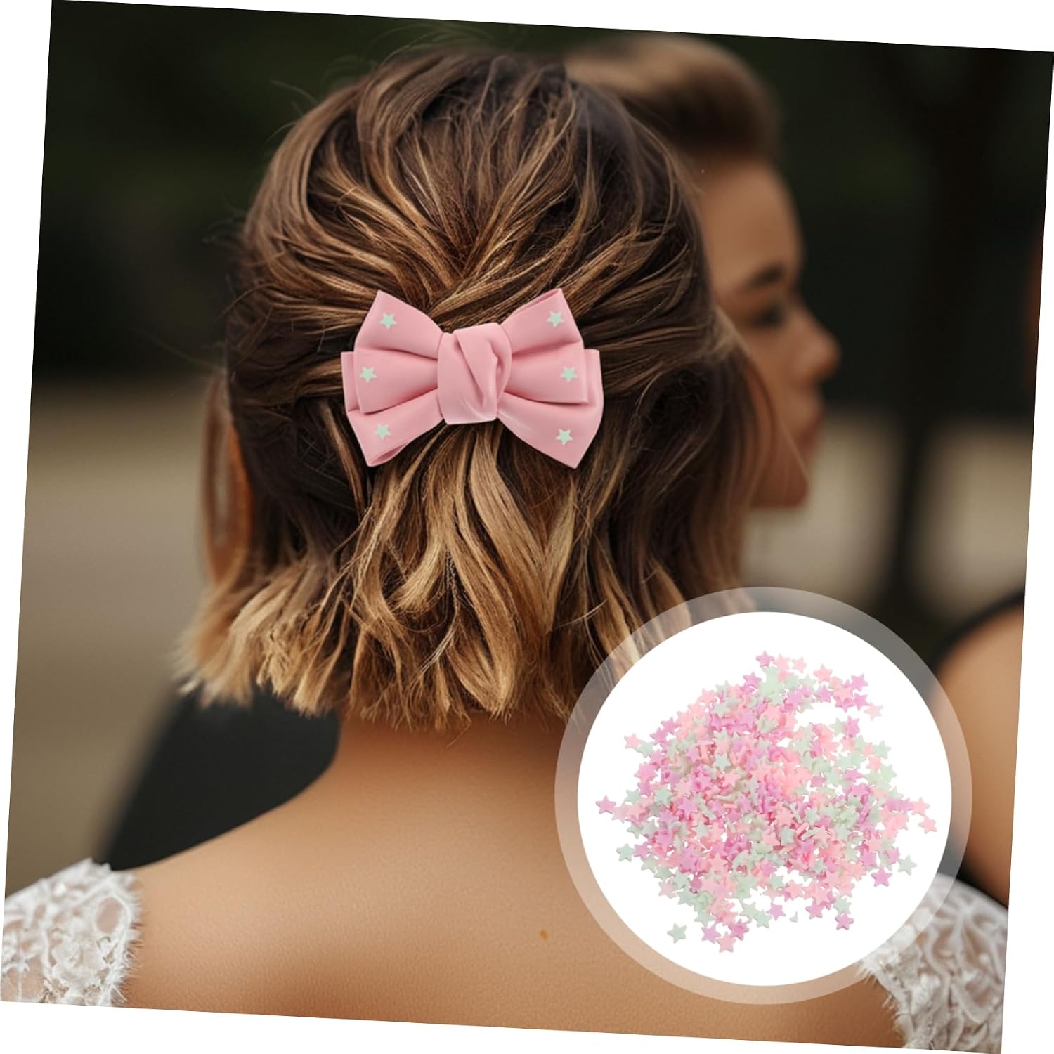 TEHAUX 10pcs Pink Five-Pointed Clay Nail Charms for DIY Crafts Gender Reveal Party Decorations Easy Application Versatile Use Hair Accessories and Home Decor