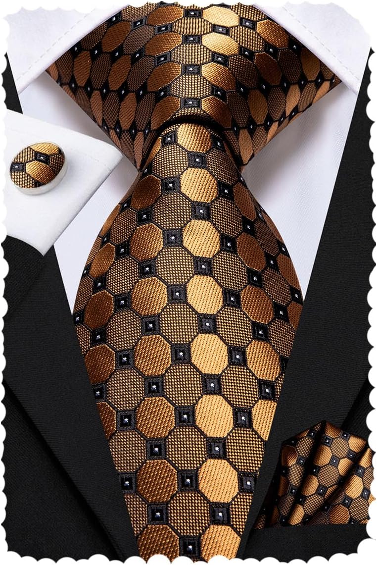 Hi-Tie Conjuntos de corbatas para hombre, corbata de cachemira a rayas de seda, gemelos cuadrados de bolsillo para boda de negocios