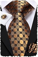 Hi-Tie Men's Silk Stripe Paisley Tie Set with Pocket Square & Cufflinks - Wedding Business Formal Gift