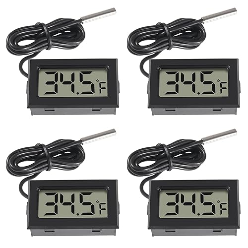 Termómetro digital LCD de 4 piezas, temperatura Fahrenheit, termómetro digital LCD para nevera, cable de 3.3 ft con sonda para nevera, congelador,