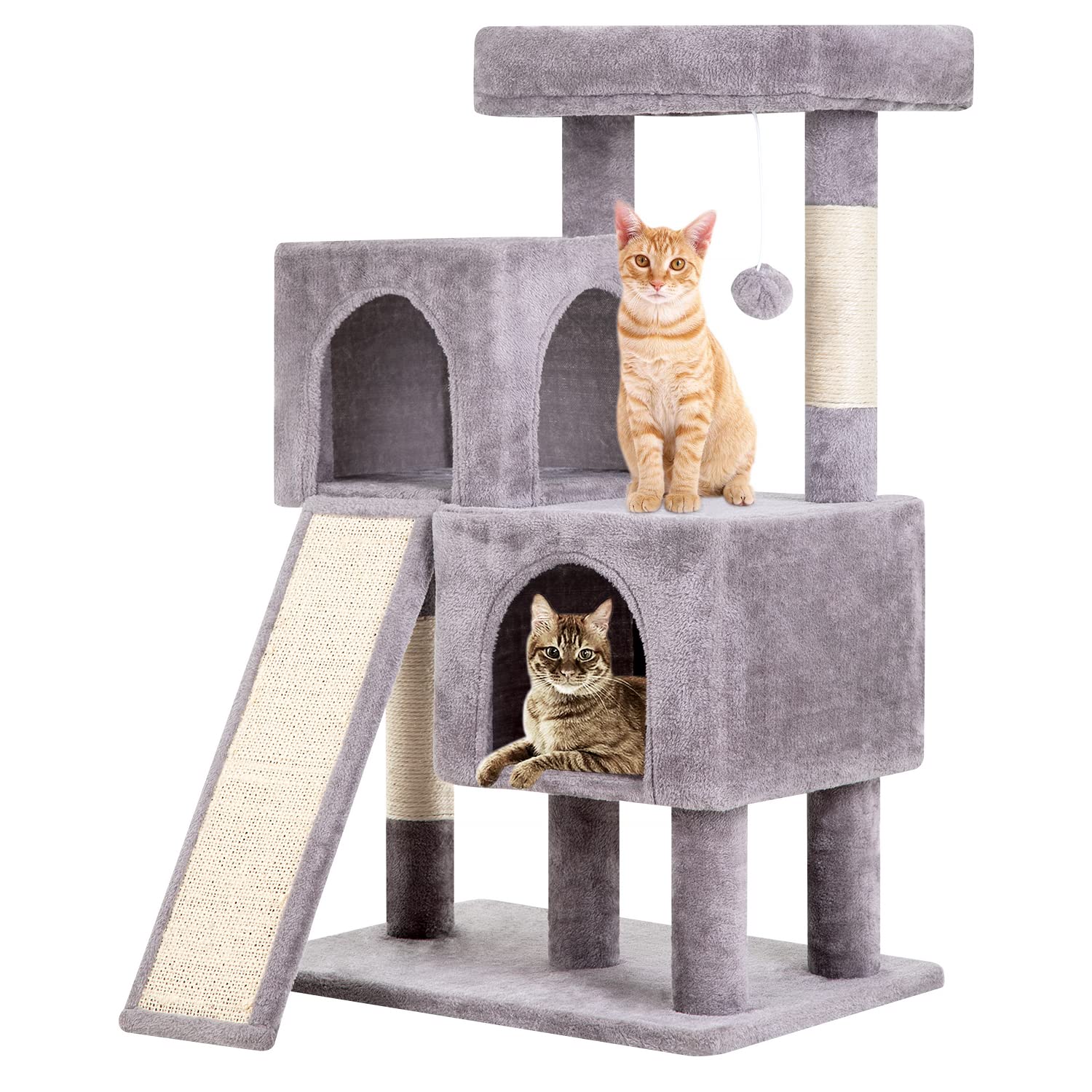 BestPet 36 inches Cat Tree for Indoor Cats Cat Tower with Scratching Posts Multi-Level Cat Furniture Condo with Ramp, Perch Spacious Cat Cave & Funny Toys for Kittens House (Ashy)
