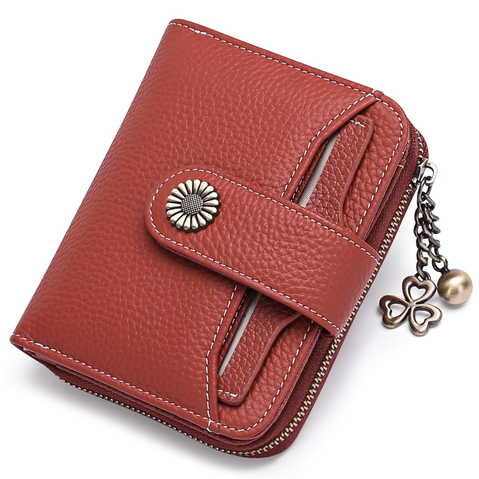 SENDEFNWomen's Small Purse, Women's Genuine Leather, with Coin Compartment, Small Zip Wallet, Card Holder, with RFID Blocker, BJ_Classic Brown, Retro