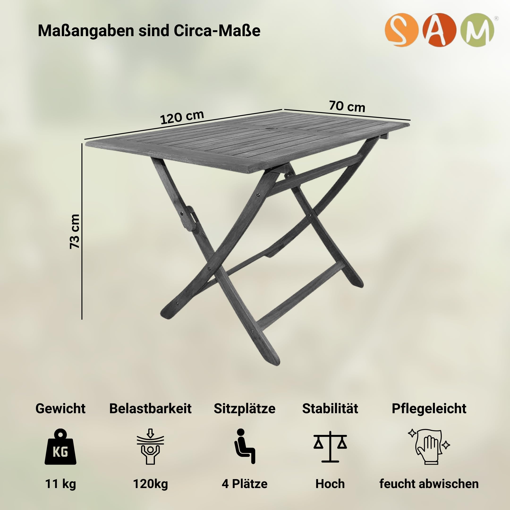 Loreno Esstisch 120x70cm Callao Massivholz Akazie & Geölt Klapptisch Holz | Esstisch, Gartentisch Wetterfest, Klapptisch Holz, Gartentisch Klappbar, Balkontisch Klappbar, Pflegeleicht & Platzsparend