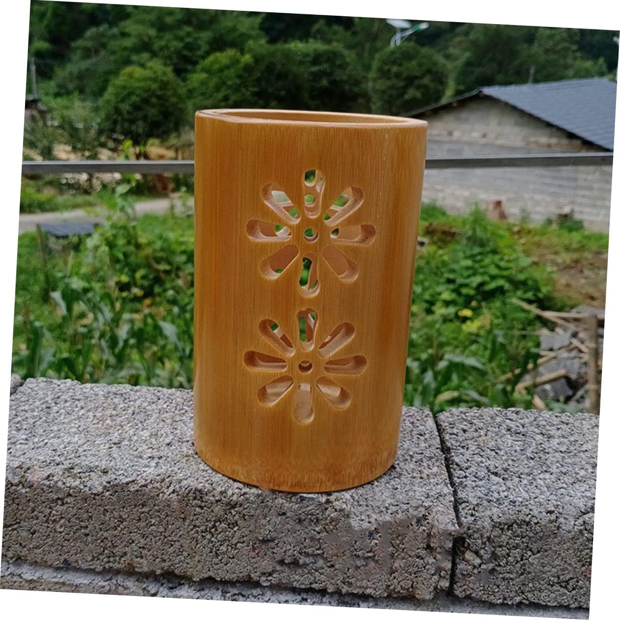 Hollowed Bamboo Chopsticks Holder Lid Kitchen Utensils Organizer 4-Slot Cutlery Holder for Home 100% Natural Bamboo for Kitchen Counter Storage Style