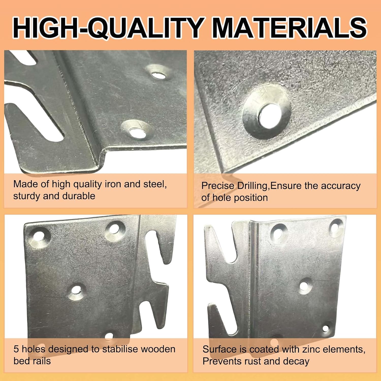 4 Pcs Bed Rail Hooks Plates, Universal Bed Frame Brackets for Headboard Footboard, Replacement Parts with Mounting Screws (96x93mm/3.78x3.66inch)