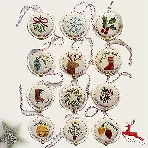 Hand Embroidery Christmas Ornaments Kit, Needlepoint Christmas Ornament Kit, Christmass Needlepoint Kits, DIY Material Package for Beginners Adults (Colorful)