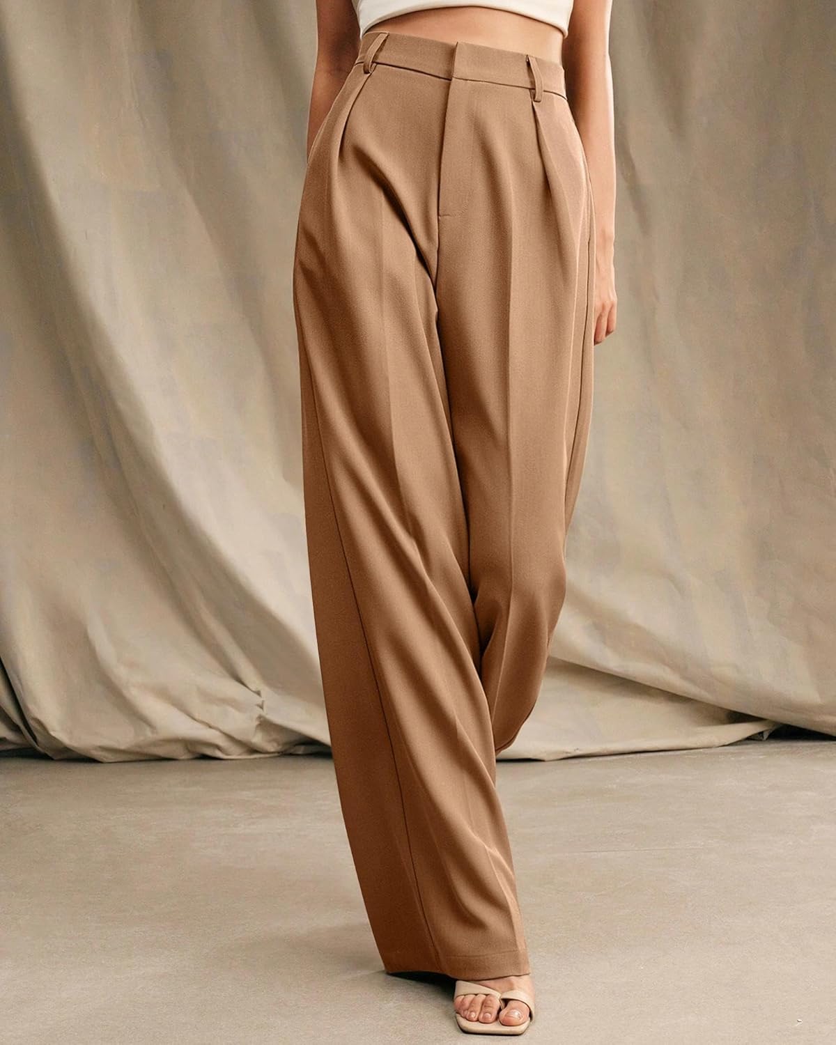 Womens Wide Leg Pants High Waist Straight Work Pants Office Business Casual Palazzo Trousers with Pockets