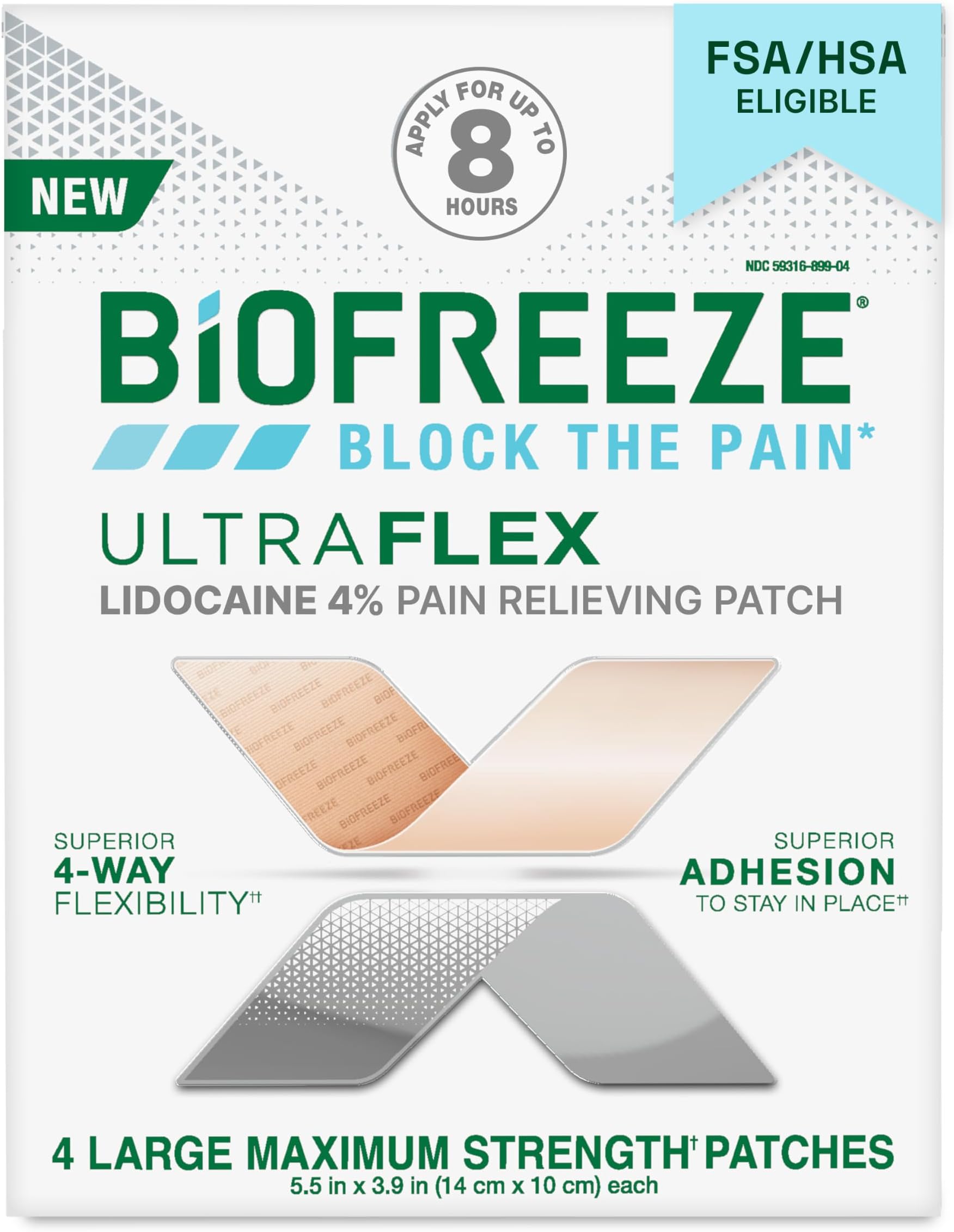 Ultraflex 4% Lidocaine Patches, Non-Menthol Pain Patch, 4 ct