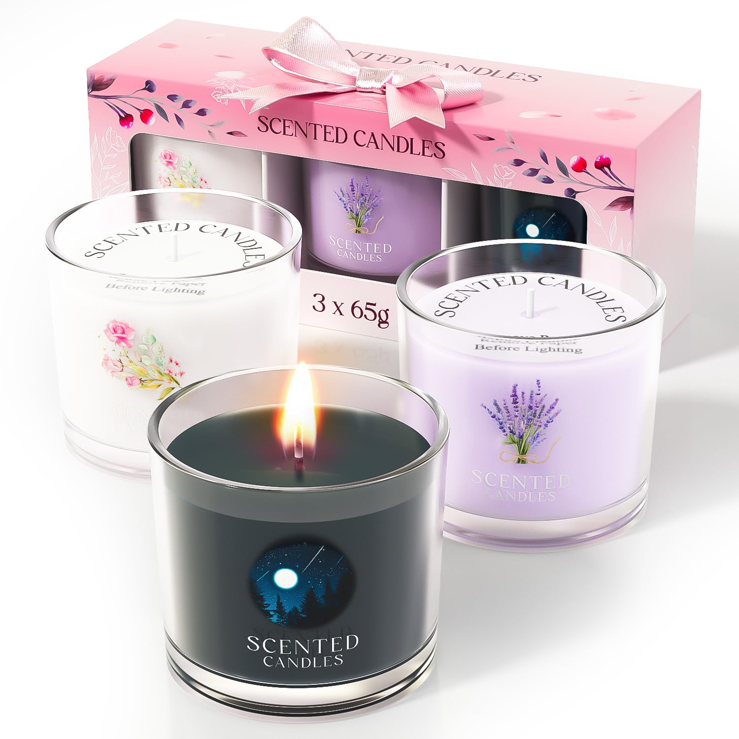 CHILLFLAME Scented Candles Gifts for Men, Candle Gift Set for Her, 3 Scented Votive Candles, Birthday Gifts for Women/Men (Black+Purple+White, 7 oz)