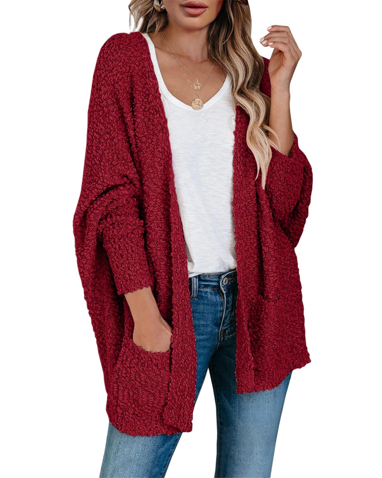 SaodimallsuWomen's Chunky Popcorn Cardigan Oversized Open Front Boyfriend Batwing Long Sleeve Fuzzy Knit Sweaters