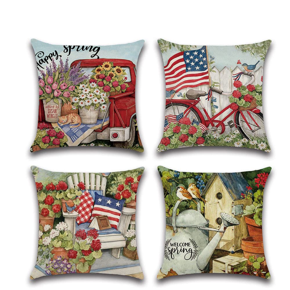 Housses de coussin lin canapé lit salon déco fleurie 45x45