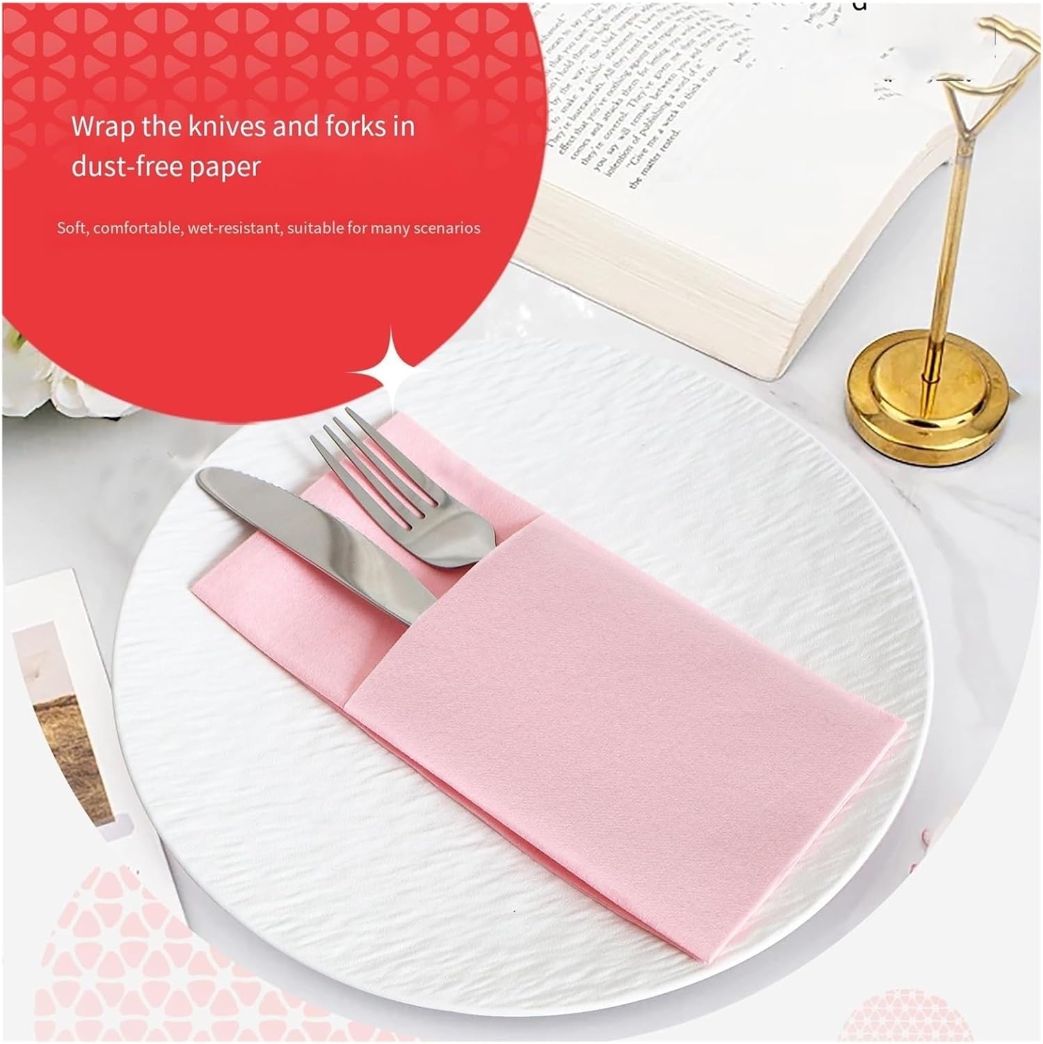 使い捨てフォーク食器パック - バージンウッドパルプ製。広げてパーティー、宴会、ピクニック、お祝いの紙ナプキンとして使えます。(Wh