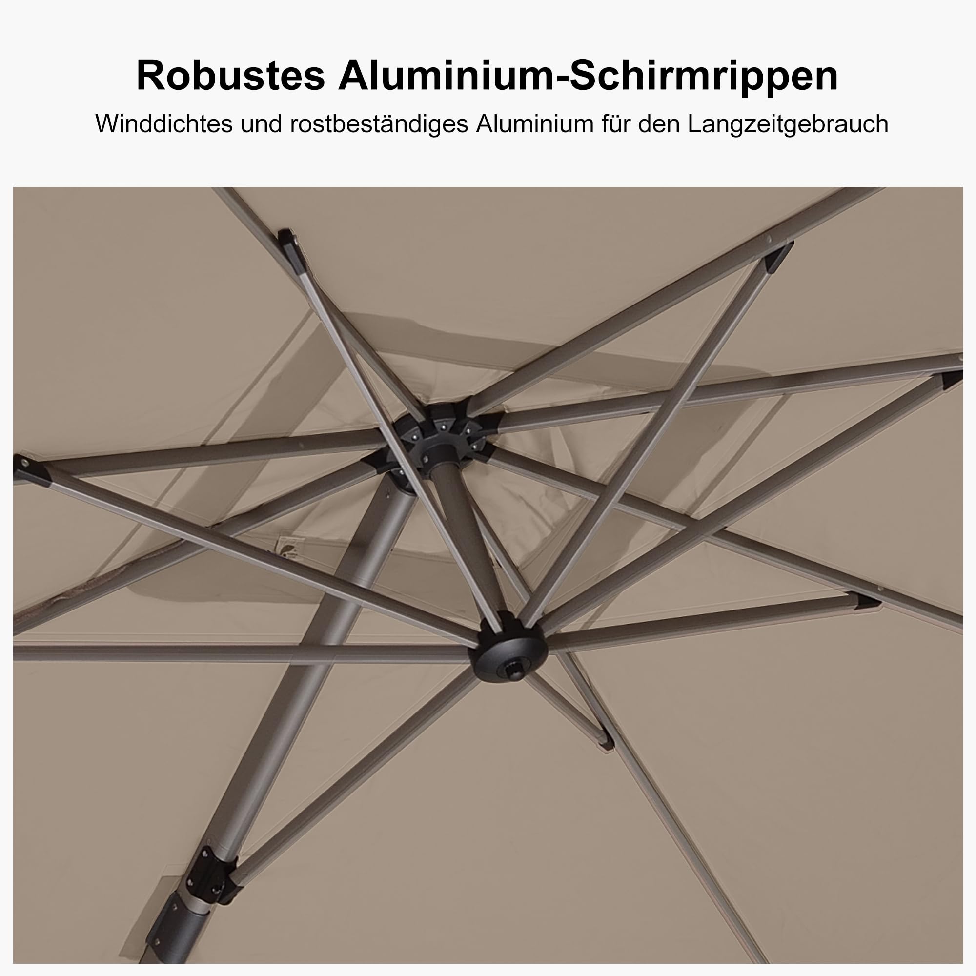 PURPLE LEAF Sonnenschirm 270 × 350 cm Champagnerframe Antirutschgriff Taupe | Ampelschirm Rechteckig, 8 Rippen & Dreieckskonstruktion, Stabil, Robust, 360° Flexibilität, Mehrfach Verstellbar, Komfortable