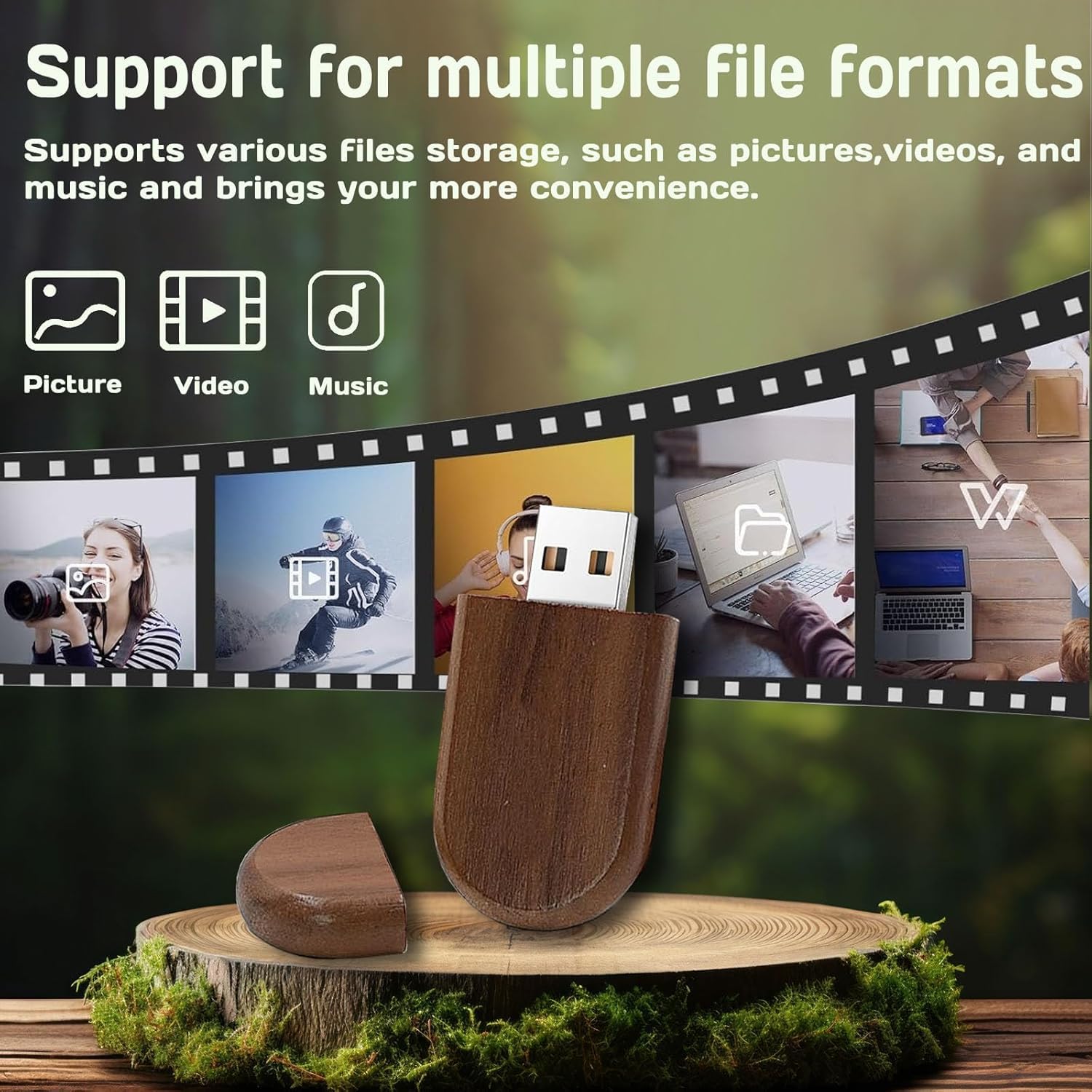 Paquete de 5 unidades de memoria USB de madera de almacenamiento USB 2.0/3.0 con madera (3.0/32GB)
