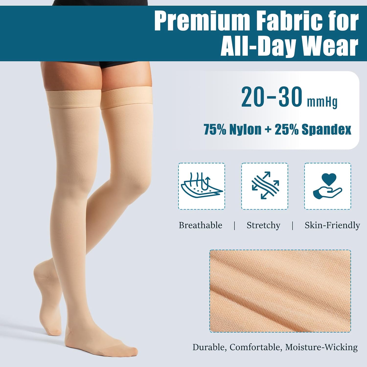 Thigh High Compression Socks,20-30 mmHg Closed Toe Compression Stockings for Men Women,for Varicose Veins,Edema,DVT - Image 2