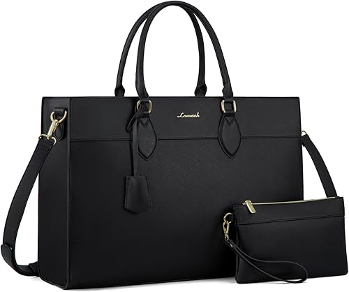 Miniatura 18 de LOVEVOOK Bolsa para laptop para mujer, bolsa de trabajo para laptop de 15.6 pulgadas, maletín grande de cuero impermeable para oficina, beige y
