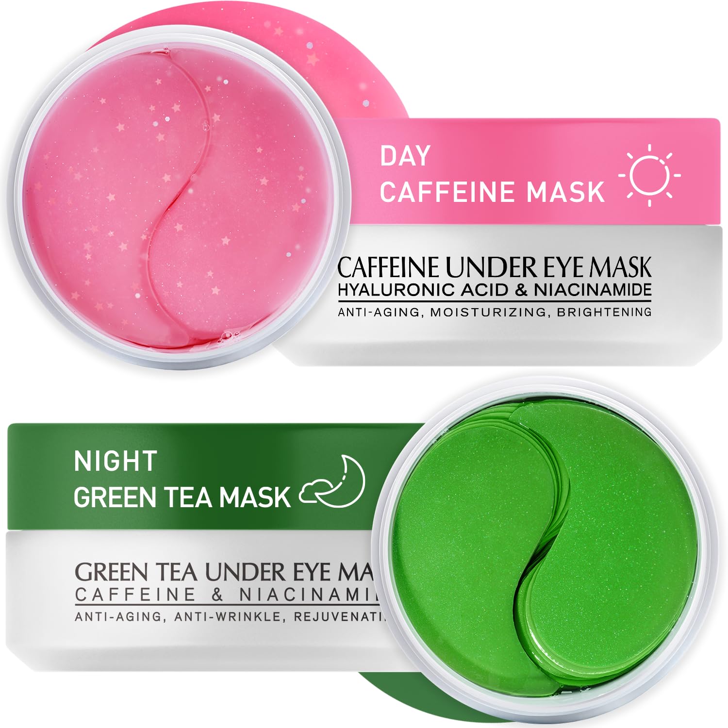 Under Eye Patches for Puffiness Kit: 120 Pcs Green Tea & Caffeine Eye Mask for Dark Circles and Anti-Aging - Day & Night Skin Eye Pads with
