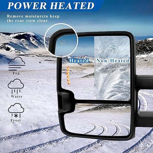 Miniatura 4 de PZ Espejos de remolque compatibles con Chevy Silverado GMC Sierra 1999-2002 1500 2500 HD 3500 Chrome Power Heated LED Flecha Luz de Flecha Ahumada