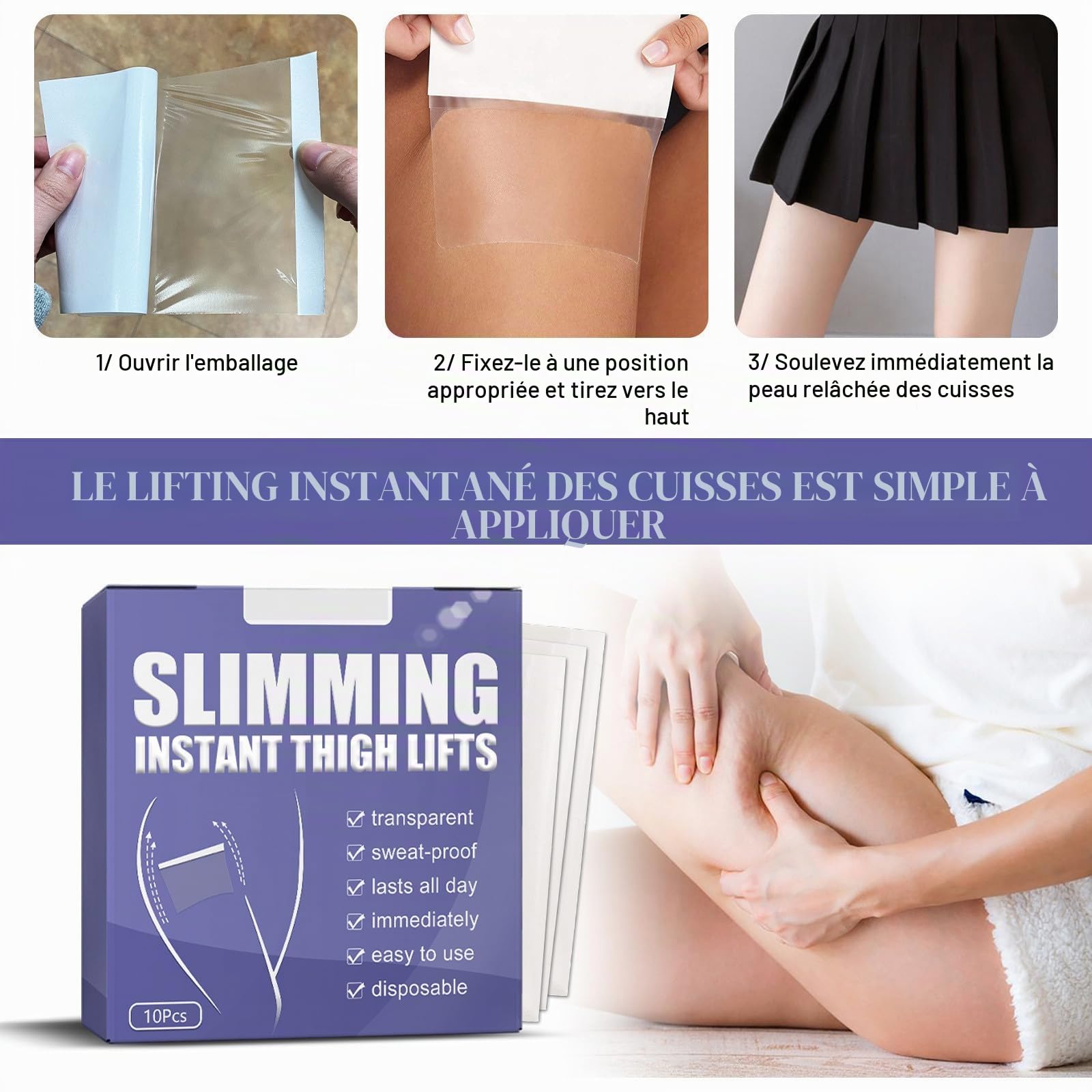 Invisible Thigh Lift Tape,Patch de Serrage de la Cuisse,Bande de Levage des Cuisses,Patch pour le Corps Raffermissant et Modelant,Ruban Adhésif pour Peau Affaissée (20 Pièces)