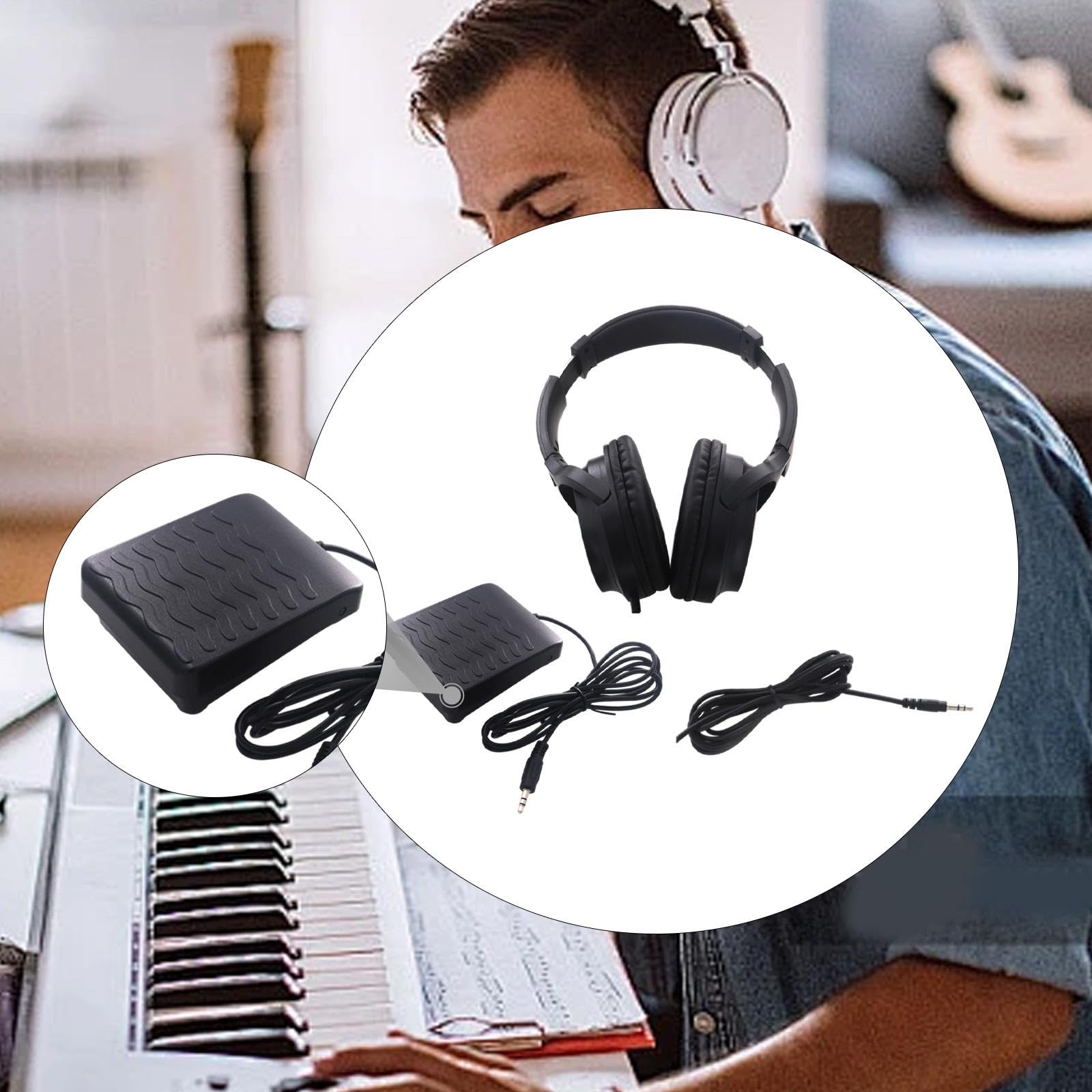 Pedal de Sustain Eléctrico Y Auriculares. Práctico, Robusto, Universal Y Profesional.
