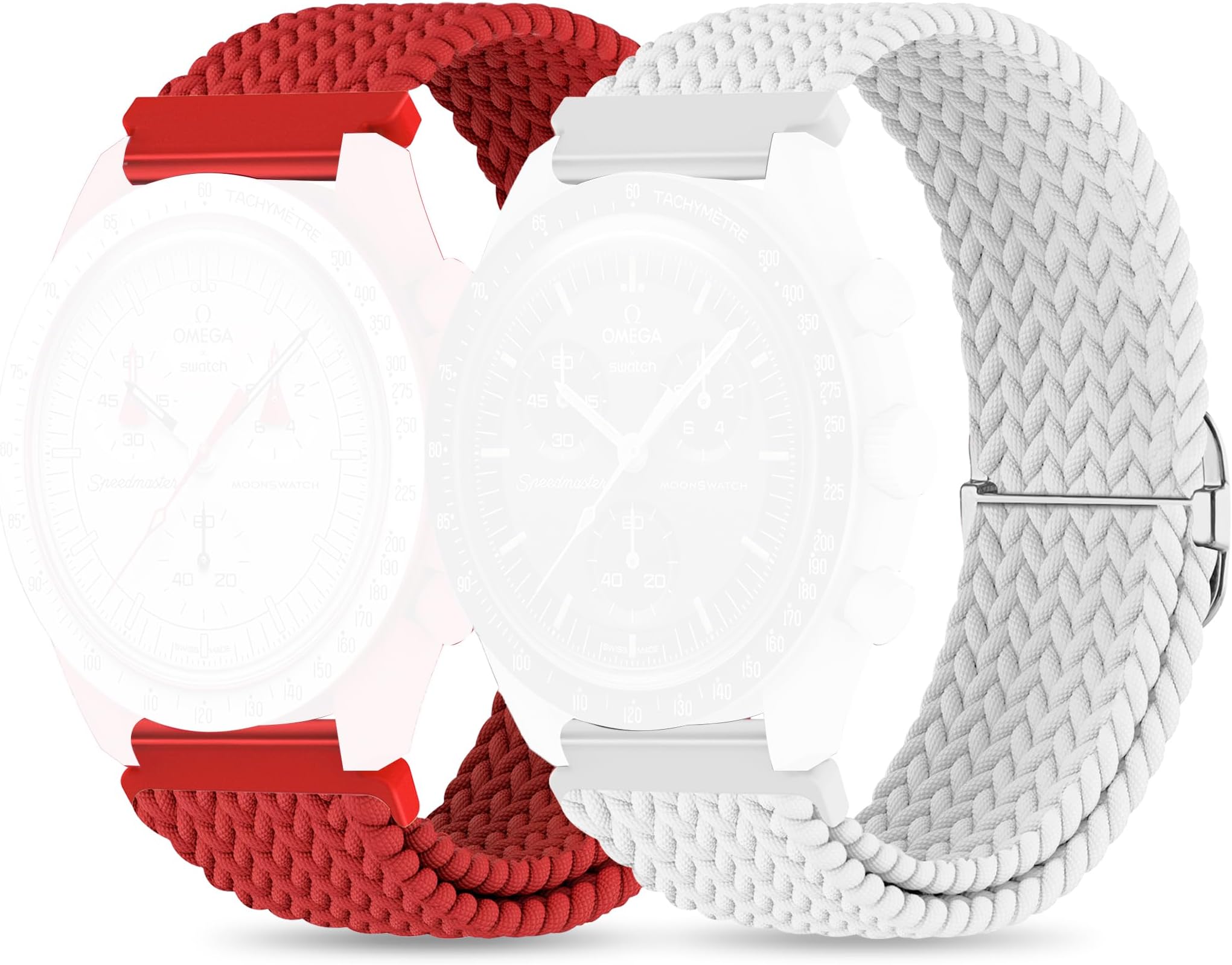Braided Bands for Moonswatch Watch,20mm Stretchy Nylon Band,Compatible with Omega X Swatch Moonswatch Speedmaster 20mm Watch,Swatch Omega Moonswatch Speedmaster Watch Replacement Strap for
