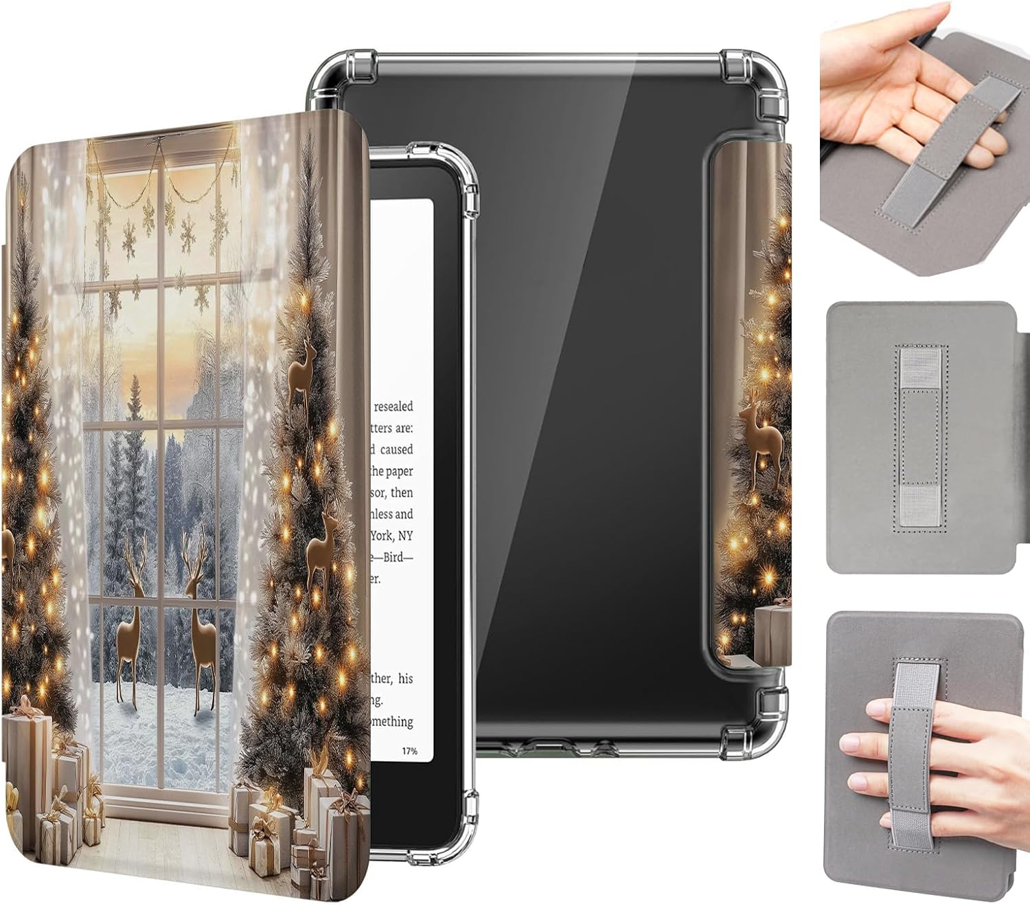 Case for 7'' All-New Kindle Paperwhite 12th Generation and Kindle Colorsoft Signature Edition 2024 Release - Lightweight PU Leather & Clear Back Smart Cover with Hand Strap, Christmas Tree Window