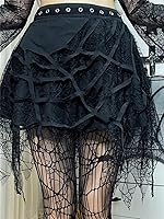 Vista 51 de Ruolai Minifalda plisada negra gótica con falda de tenis de cintura alta con cadena Negro