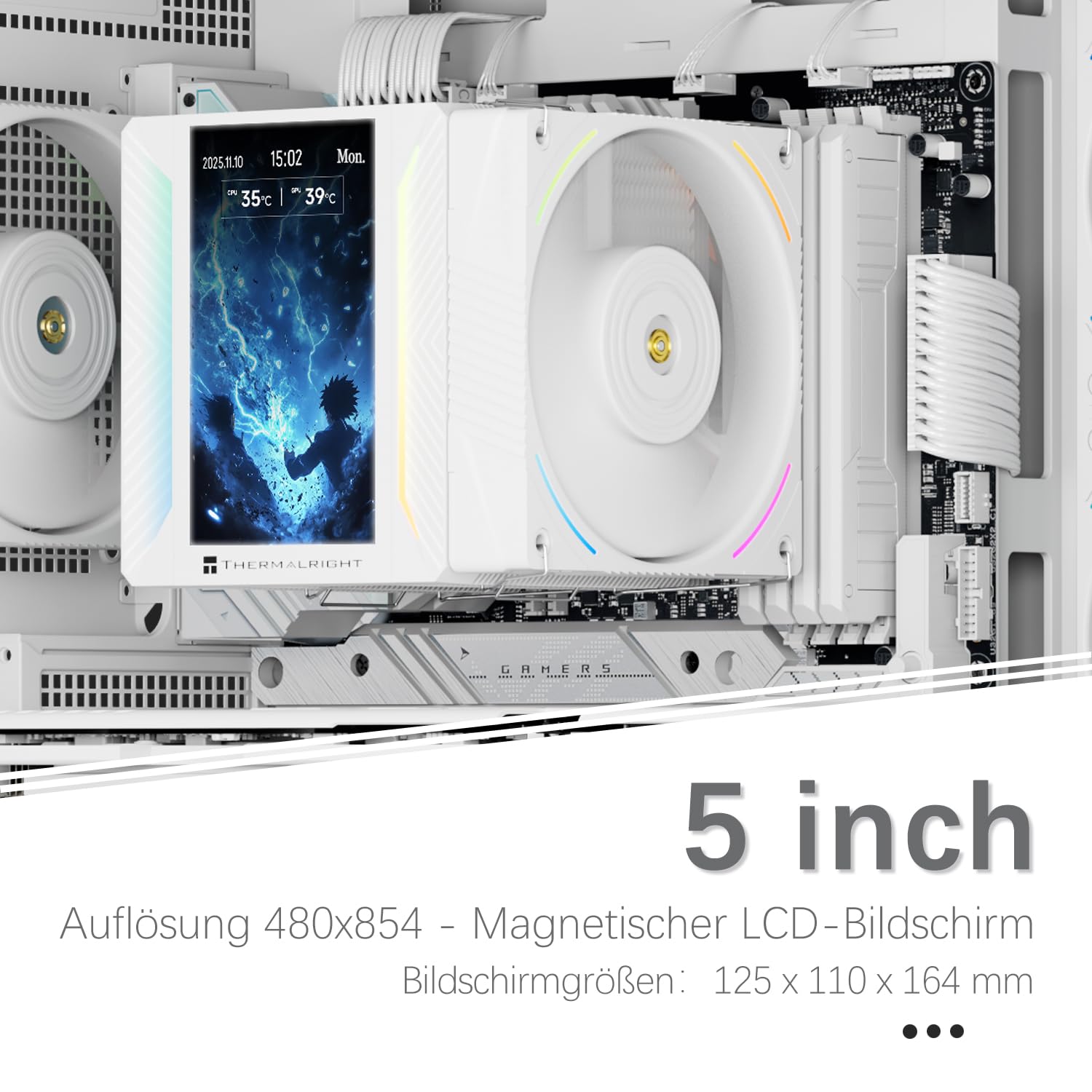 TR-Thermalright Peerless Assassin 120 Vision MAX ARGB White chłodnica procesora, konstrukcja Dual-Tower z 6 rurami cieplnymi i 5-calowym wyświetlaczem IPS, dwa wentylatory PWM 120 mm, do AM5/AM4 i