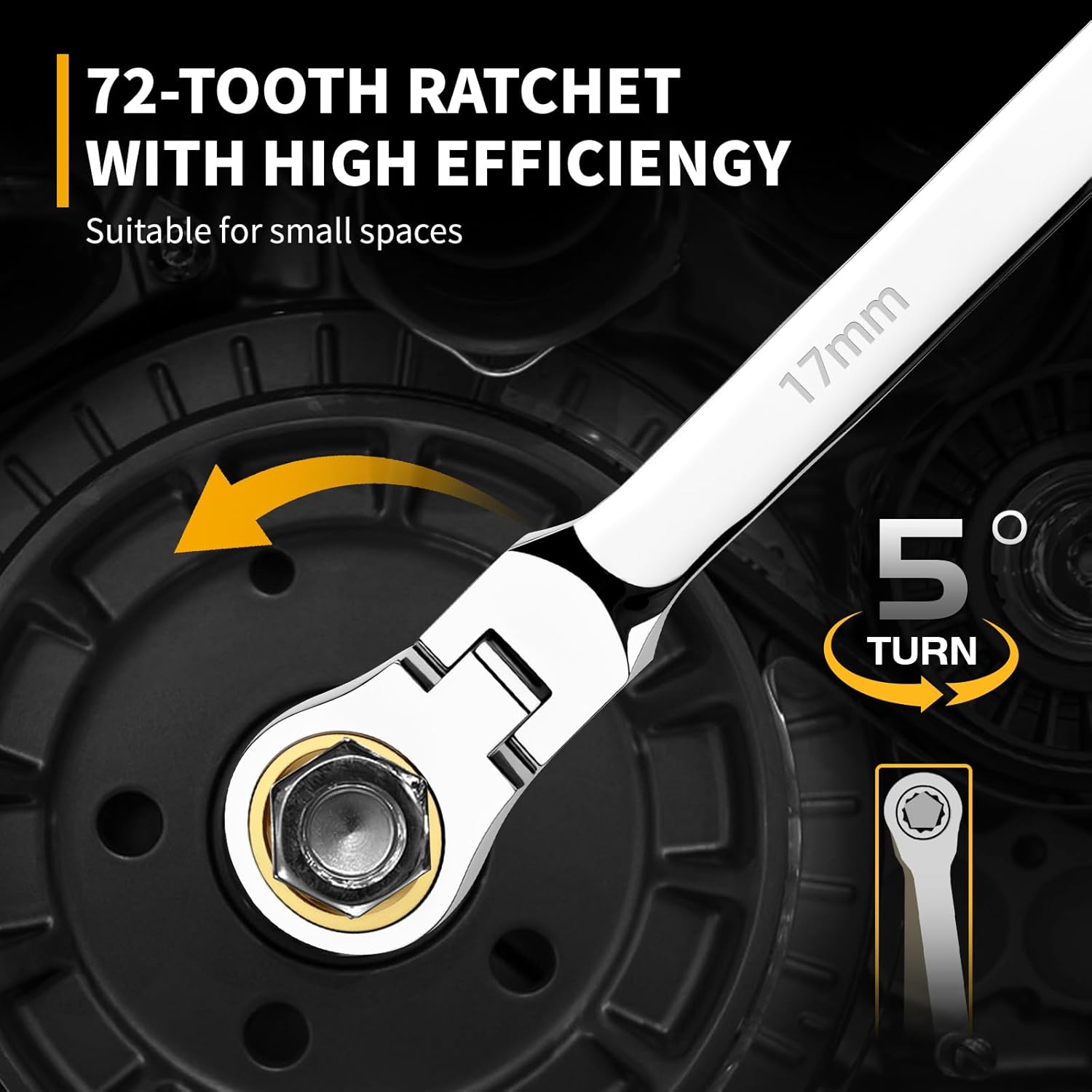 GRENPRO 12-Point Extra Long Ratcheting Wrench Set - 6PCS Flex Head Ratcheting Wrench Set,8-19mm Metric & Standard Combination, 72-Tooth Ratchet Mechanism With Portable Roll-Up Pouch & Size Gauge