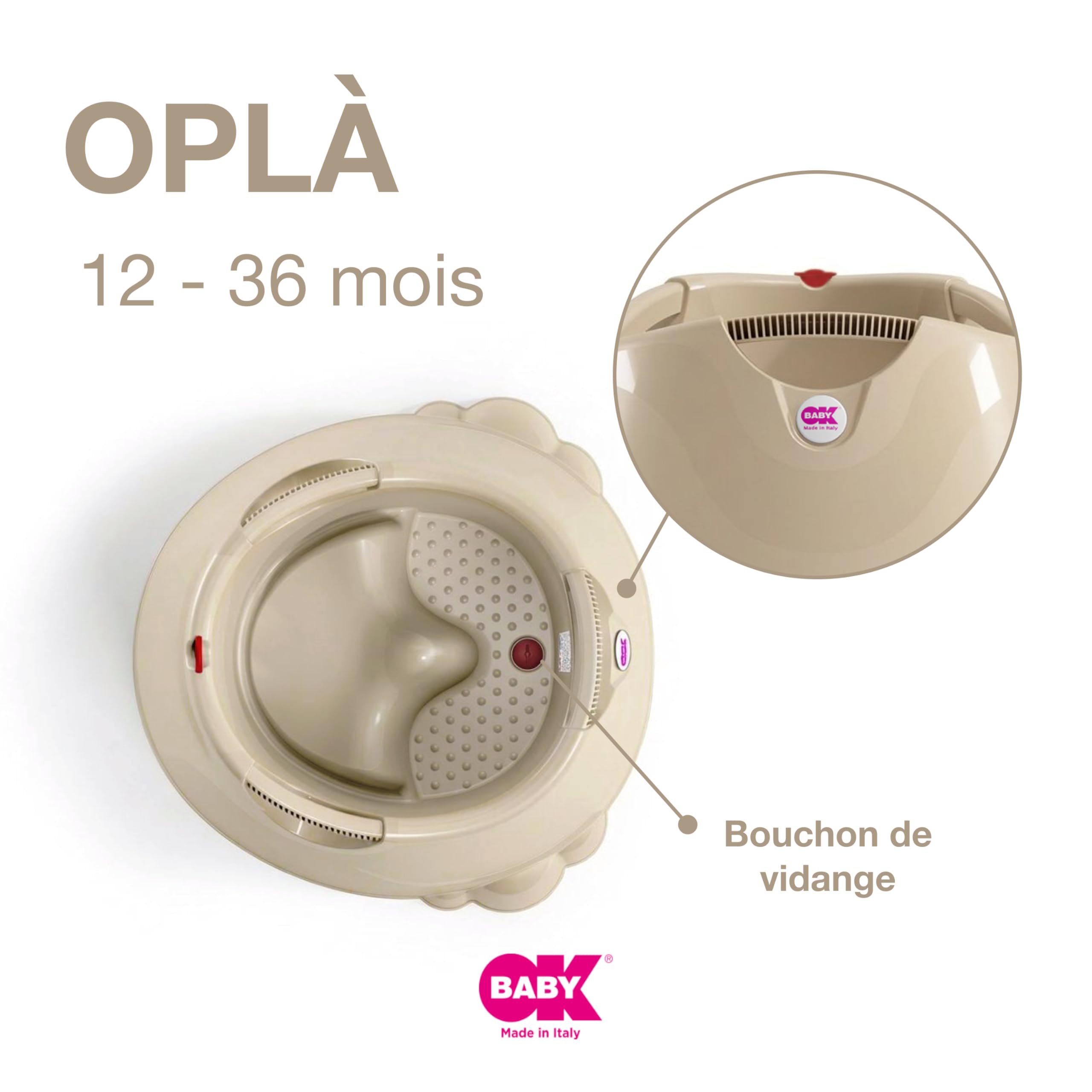 OKBABY Oplà - Baignoire Large et Polyvalente pour le Bain de Bébé 12-36 Mois (jusqu'à 25 kg) - Sable