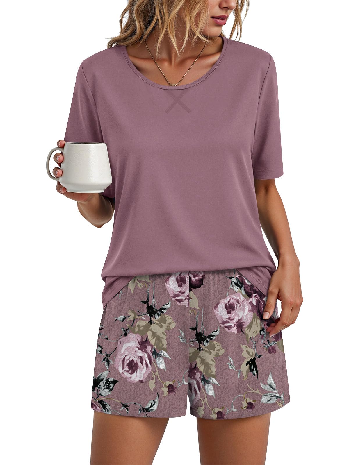 Findsweet Pajama Set for Women 2 Piece Lounge Set Soft Sleepwear Summer Casual Short Pjs Sets with Pockets M-3XL
